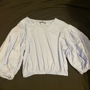 Zara Light Lavender Puff-Sleeve Cropped Top